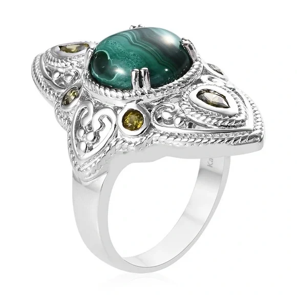 SOUTH African Malachite Cz Peridot Ring - Picture 4 of 8